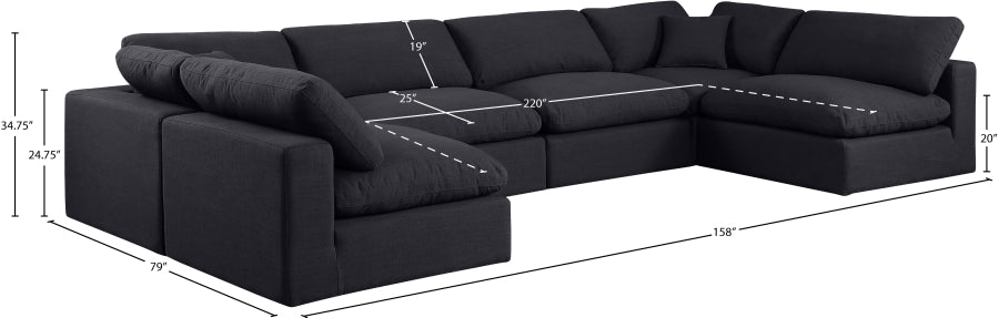 Meridian Furniture - Comfy 158" Linen Textured Fabric Upholstered 6 Piece Modular Sectional - 187Black-Sec6D - GreatFurnitureDeal