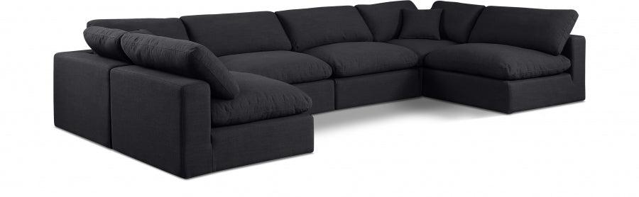 Meridian Furniture - Comfy 158" Linen Textured Fabric Upholstered 6 Piece Modular Sectional - 187Black-Sec6D - GreatFurnitureDeal