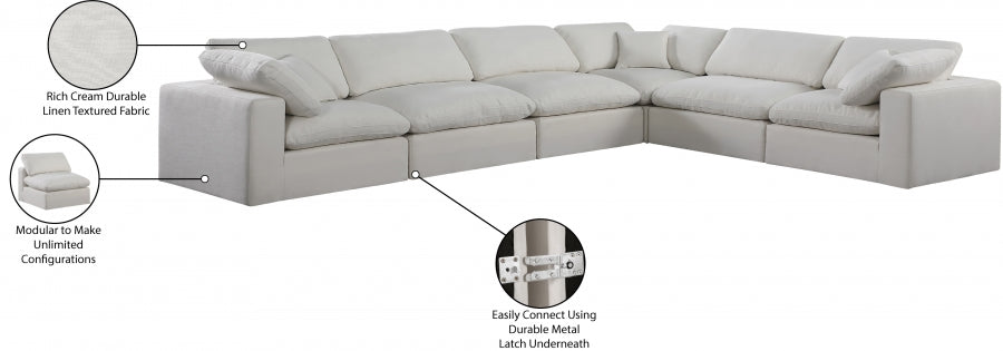 Meridian Furniture - Comfy 158" Linen Textured Fabric Upholstered 6 Piece Modular Sectional - 187Cream-Sec6A - GreatFurnitureDeal