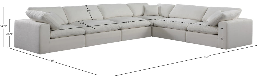 Meridian Furniture - Comfy 158" Linen Textured Fabric Upholstered 6 Piece Modular Sectional - 187Cream-Sec6A - GreatFurnitureDeal