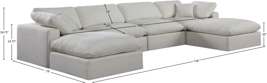 Meridian Furniture - Comfy 158" Linen Textured Fabric Upholstered 6 Piece Modular Sectional - 187Cream-Sec6B - GreatFurnitureDeal