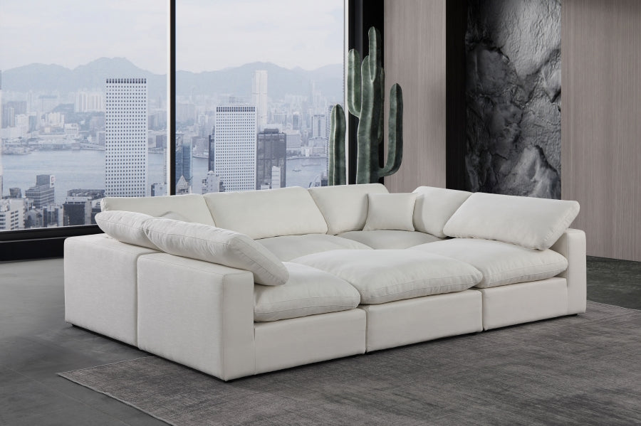 Meridian Furniture - Comfy 119" Linen Textured Fabric Upholstered 6 Piece Modular Sectional - 187Cream-Sec6C - GreatFurnitureDeal