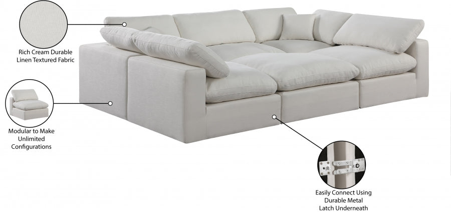 Meridian Furniture - Comfy 119" Linen Textured Fabric Upholstered 6 Piece Modular Sectional - 187Cream-Sec6C - GreatFurnitureDeal