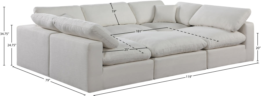 Meridian Furniture - Comfy 119" Linen Textured Fabric Upholstered 6 Piece Modular Sectional - 187Cream-Sec6C - GreatFurnitureDeal