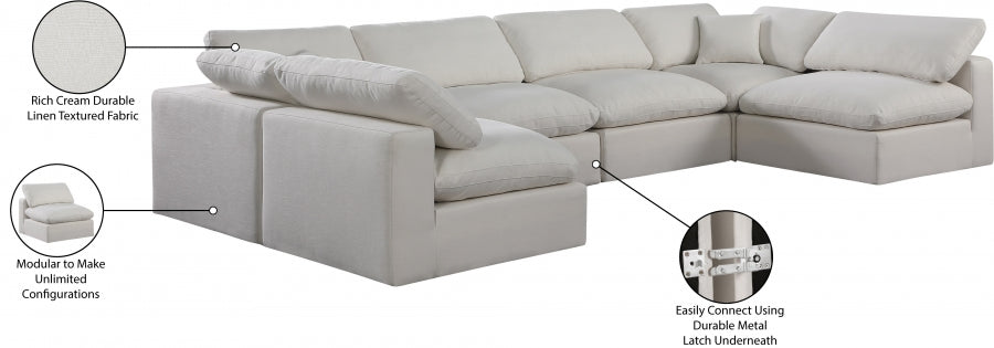 Meridian Furniture - Comfy 158" Linen Textured Fabric Upholstered 6 Piece Modular Sectional - 187Cream-Sec6D - GreatFurnitureDeal