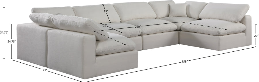 Meridian Furniture - Comfy 158" Linen Textured Fabric Upholstered 6 Piece Modular Sectional - 187Cream-Sec6D - GreatFurnitureDeal