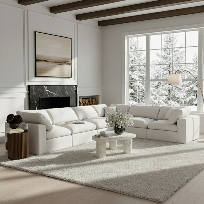 Meridian Furniture - Comfy 158" Linen Textured Fabric Upholstered 6 Piece Modular Sectional - 187White-Sec6A - GreatFurnitureDeal