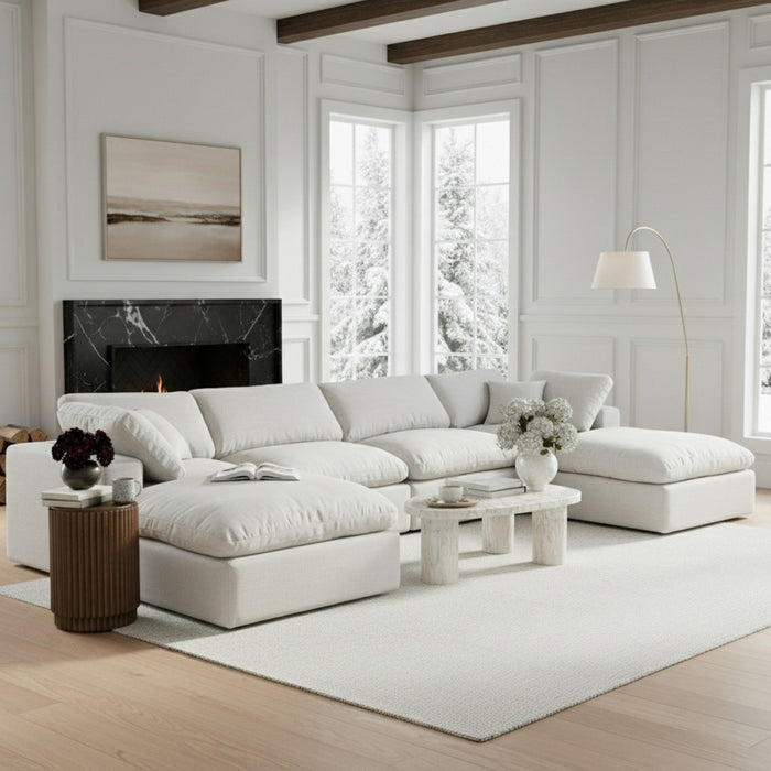 Meridian Furniture - Comfy 158" Linen Textured Fabric Upholstered 6 Piece Modular Sectional - 187White-Sec6B - GreatFurnitureDeal