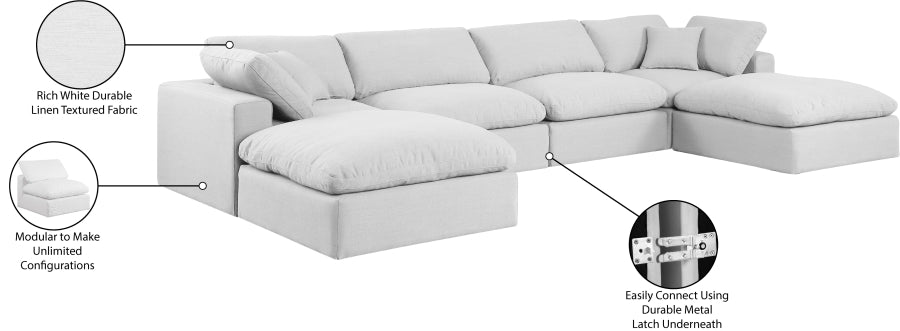 Meridian Furniture - Comfy 158" Linen Textured Fabric Upholstered 6 Piece Modular Sectional - 187White-Sec6B - GreatFurnitureDeal