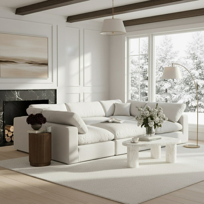 Meridian Furniture - Comfy 119" Linen Textured Fabric Upholstered 6 Piece Modular Sectional - 187White-Sec6C - GreatFurnitureDeal