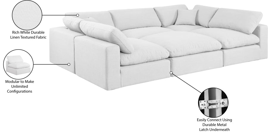 Meridian Furniture - Comfy 119" Linen Textured Fabric Upholstered 6 Piece Modular Sectional - 187White-Sec6C - GreatFurnitureDeal