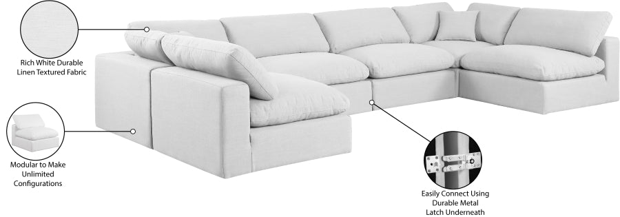 Meridian Furniture - Comfy 158" Linen Textured Fabric Upholstered 6 Piece Modular Sectional - 187White-Sec6D - GreatFurnitureDeal