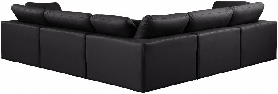 Meridian Furniture - Comfy 119" Vegan Leather Upholstered 5 Piece Modular Sectional - 188Black-Sec5C - GreatFurnitureDeal