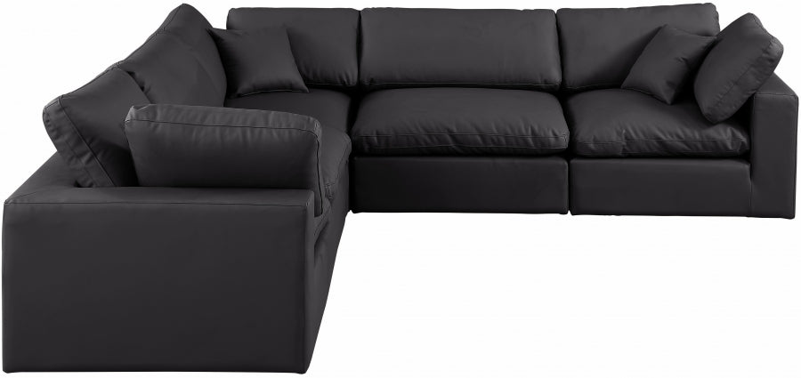 Meridian Furniture - Comfy 119" Vegan Leather Upholstered 5 Piece Modular Sectional - 188Black-Sec5C - GreatFurnitureDeal
