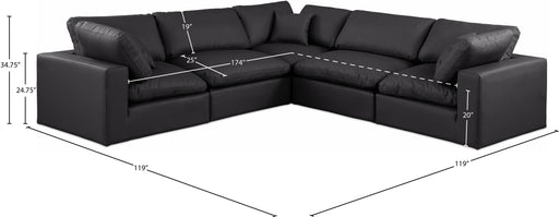 Meridian Furniture - Comfy 119" Vegan Leather Upholstered 5 Piece Modular Sectional - 188Black-Sec5C - GreatFurnitureDeal