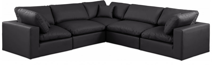 Meridian Furniture - Comfy 119" Vegan Leather Upholstered 5 Piece Modular Sectional - 188Black-Sec5C - GreatFurnitureDeal