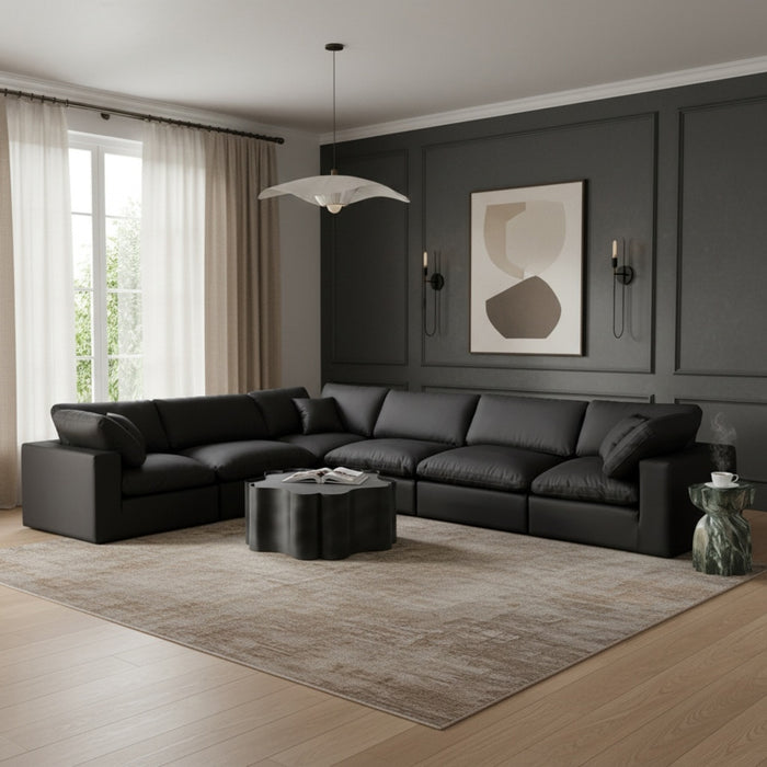 Meridian Furniture - Comfy 158" Vegan Leather Upholstered 6 Piece Modular Sectional - 188Black-Sec6A - GreatFurnitureDeal