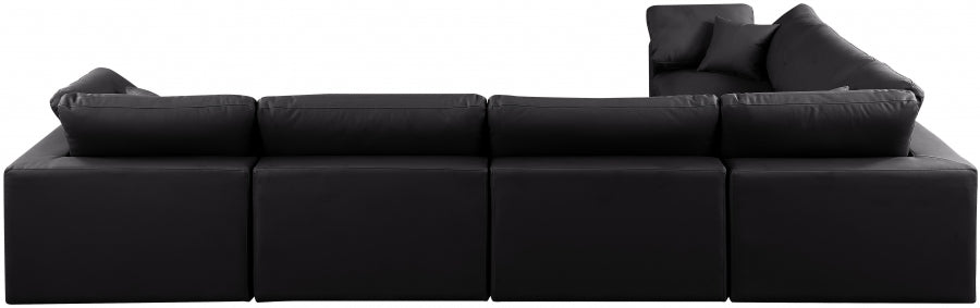 Meridian Furniture - Comfy 158" Vegan Leather Upholstered 6 Piece Modular Sectional - 188Black-Sec6A - GreatFurnitureDeal