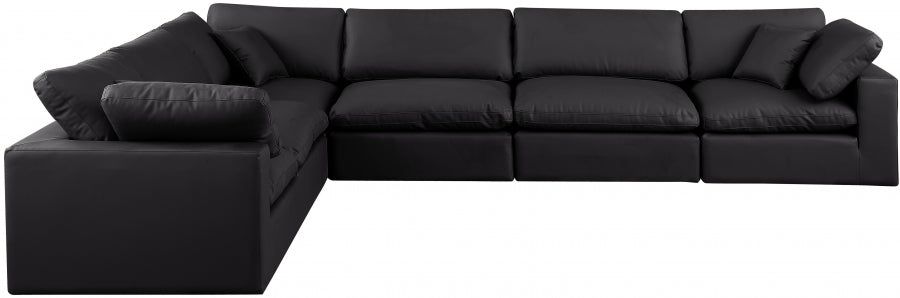 Meridian Furniture - Comfy 158" Vegan Leather Upholstered 6 Piece Modular Sectional - 188Black-Sec6A - GreatFurnitureDeal