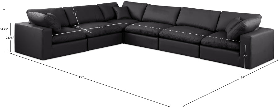 Meridian Furniture - Comfy 158" Vegan Leather Upholstered 6 Piece Modular Sectional - 188Black-Sec6A - GreatFurnitureDeal