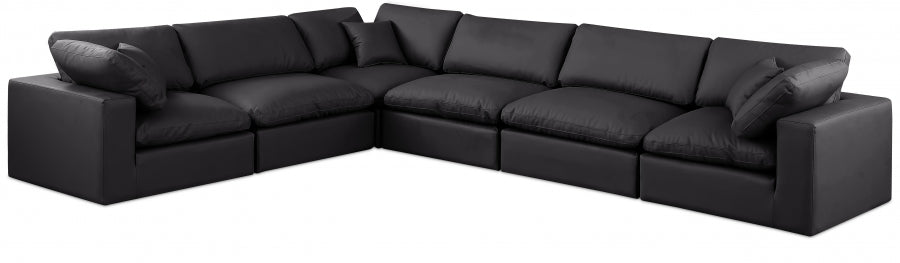 Meridian Furniture - Comfy 158" Vegan Leather Upholstered 6 Piece Modular Sectional - 188Black-Sec6A - GreatFurnitureDeal