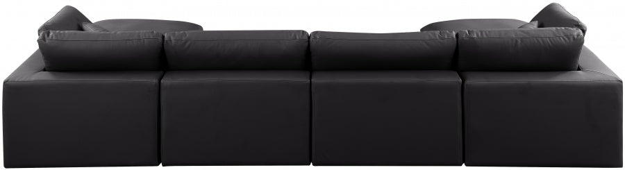 Meridian Furniture - Comfy 158" Vegan Leather Upholstered 6 Piece Modular Sectional - 188Black-Sec6B - GreatFurnitureDeal