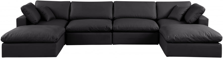 Meridian Furniture - Comfy 158" Vegan Leather Upholstered 6 Piece Modular Sectional - 188Black-Sec6B - GreatFurnitureDeal