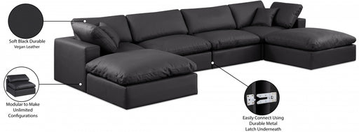 Meridian Furniture - Comfy 158" Vegan Leather Upholstered 6 Piece Modular Sectional - 188Black-Sec6B - GreatFurnitureDeal