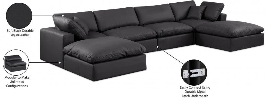 Meridian Furniture - Comfy 158" Vegan Leather Upholstered 6 Piece Modular Sectional - 188Black-Sec6B - GreatFurnitureDeal