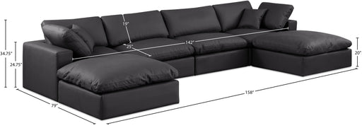 Meridian Furniture - Comfy 158" Vegan Leather Upholstered 6 Piece Modular Sectional - 188Black-Sec6B - GreatFurnitureDeal