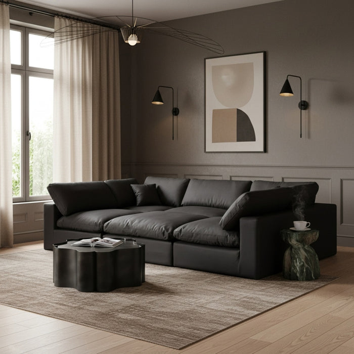 Meridian Furniture - Comfy 119" Vegan Leather Upholstered 6 Piece Modular Sectional - 188Black-Sec6C - GreatFurnitureDeal