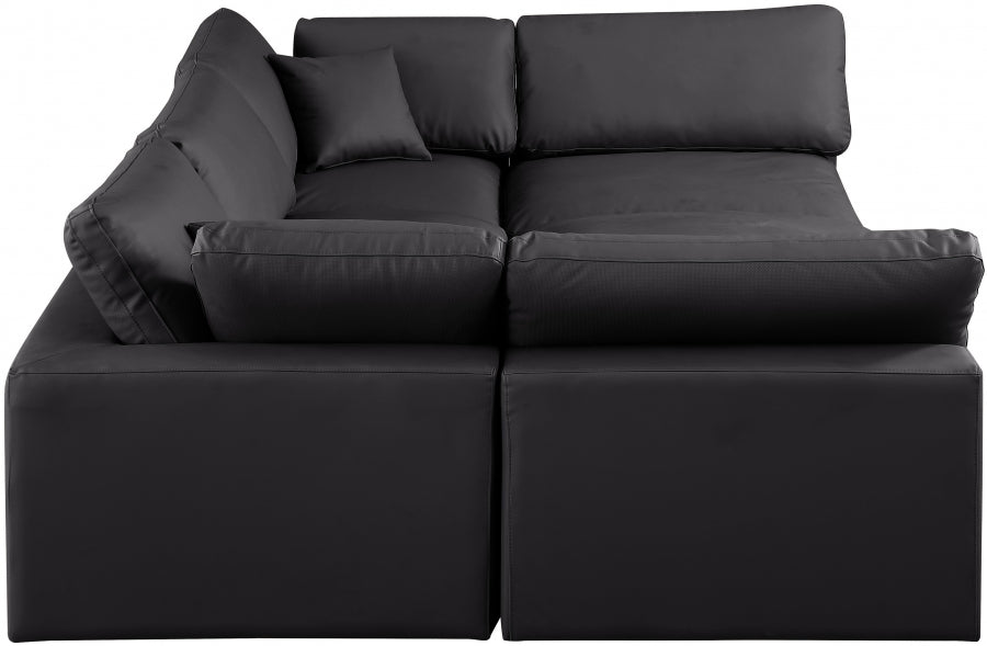 Meridian Furniture - Comfy 119" Vegan Leather Upholstered 6 Piece Modular Sectional - 188Black-Sec6C - GreatFurnitureDeal