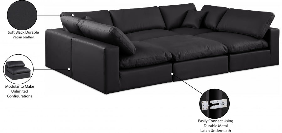 Meridian Furniture - Comfy 119" Vegan Leather Upholstered 6 Piece Modular Sectional - 188Black-Sec6C - GreatFurnitureDeal