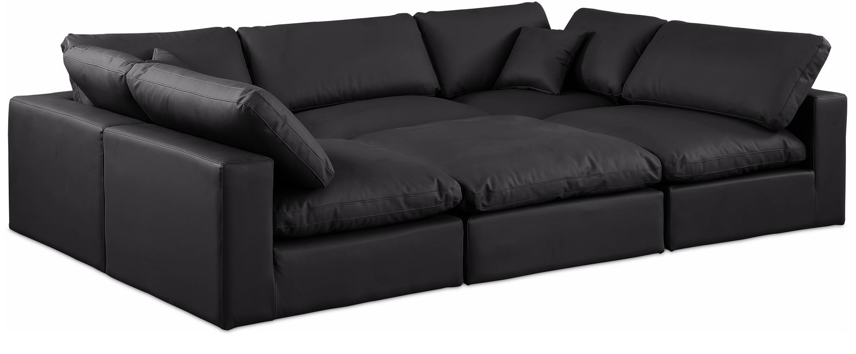 Meridian Furniture - Comfy 119" Vegan Leather Upholstered 6 Piece Modular Sectional - 188Black-Sec6C - GreatFurnitureDeal