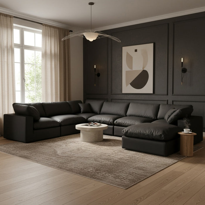 Meridian Furniture - Comfy 158" Vegan Leather Upholstered 7 Piece Modular Sectional - 188Black-Sec7A - GreatFurnitureDeal