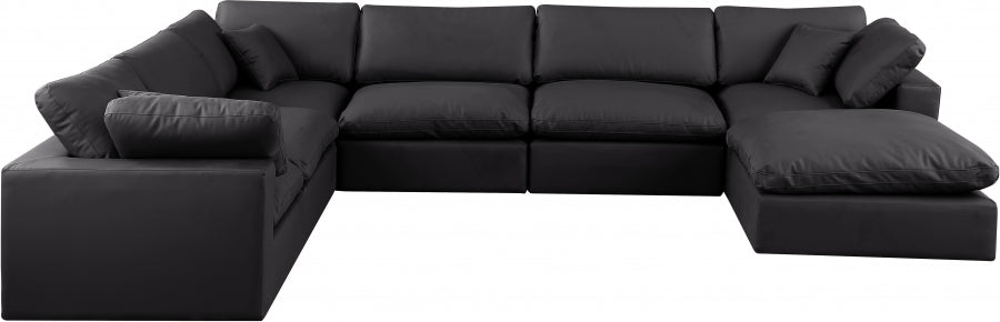 Meridian Furniture - Comfy 158" Vegan Leather Upholstered 7 Piece Modular Sectional - 188Black-Sec7A - GreatFurnitureDeal