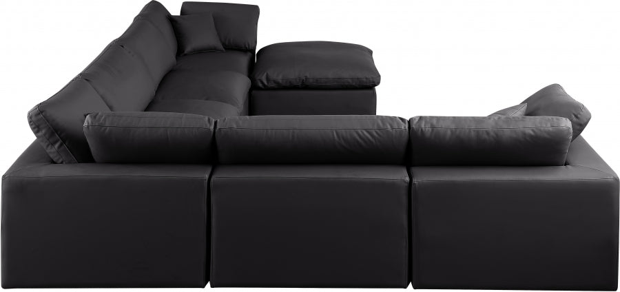 Meridian Furniture - Comfy 158" Vegan Leather Upholstered 7 Piece Modular Sectional - 188Black-Sec7A - GreatFurnitureDeal