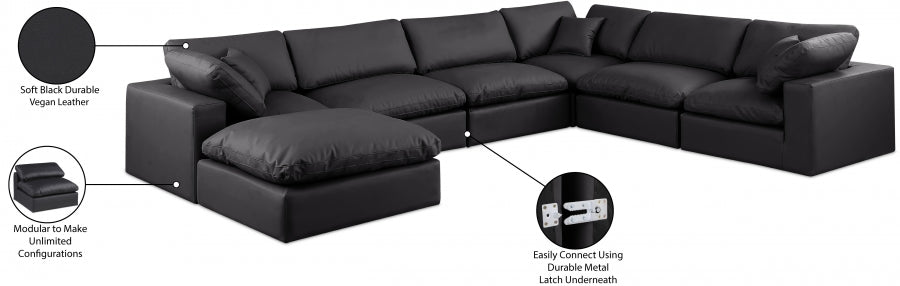 Meridian Furniture - Comfy 158" Vegan Leather Upholstered 7 Piece Modular Sectional - 188Black-Sec7A - GreatFurnitureDeal