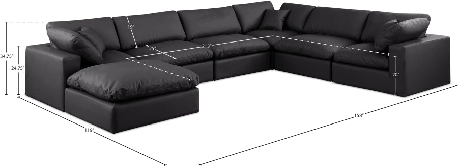 Meridian Furniture - Comfy 158" Vegan Leather Upholstered 7 Piece Modular Sectional - 188Black-Sec7A - GreatFurnitureDeal