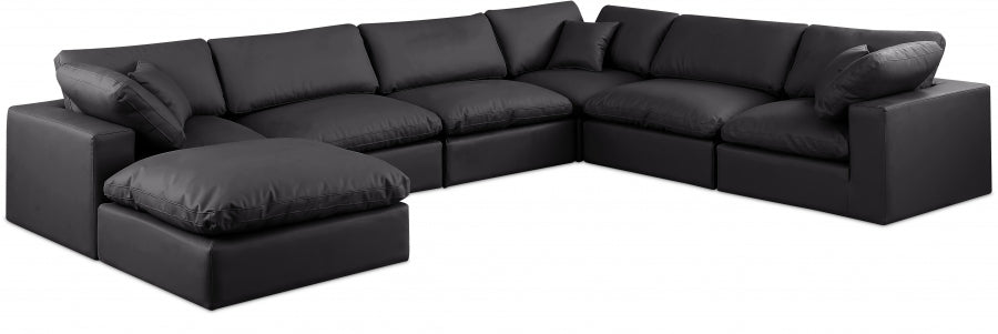 Meridian Furniture - Comfy 158" Vegan Leather Upholstered 7 Piece Modular Sectional - 188Black-Sec7A - GreatFurnitureDeal