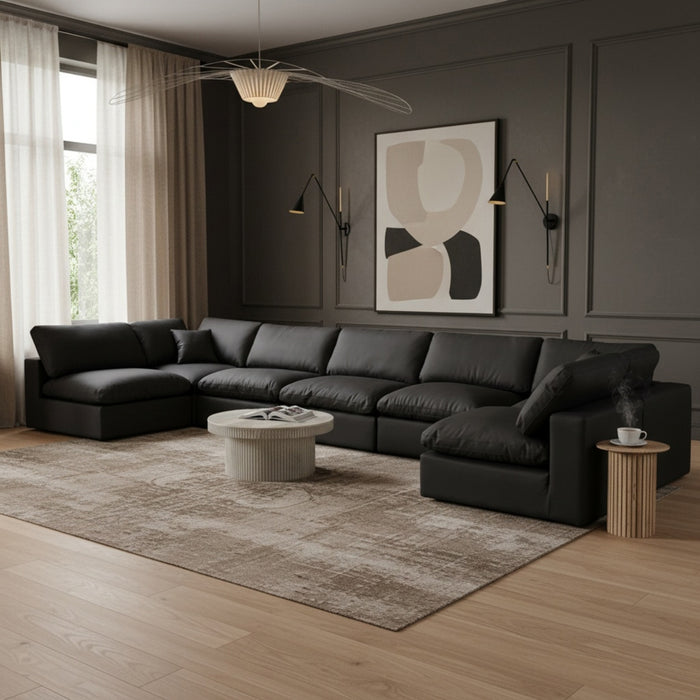Meridian Furniture - Comfy 197" Vegan Leather Upholstered 7 Piece Modular Sectional - 188Black-Sec7B - GreatFurnitureDeal