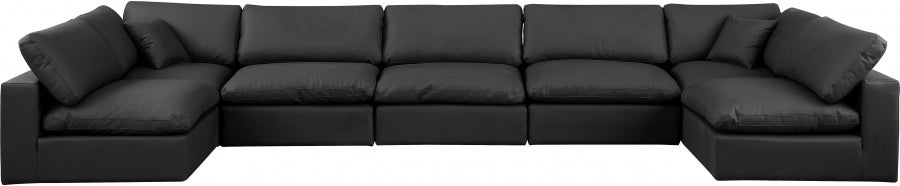 Meridian Furniture - Comfy 197" Vegan Leather Upholstered 7 Piece Modular Sectional - 188Black-Sec7B - GreatFurnitureDeal