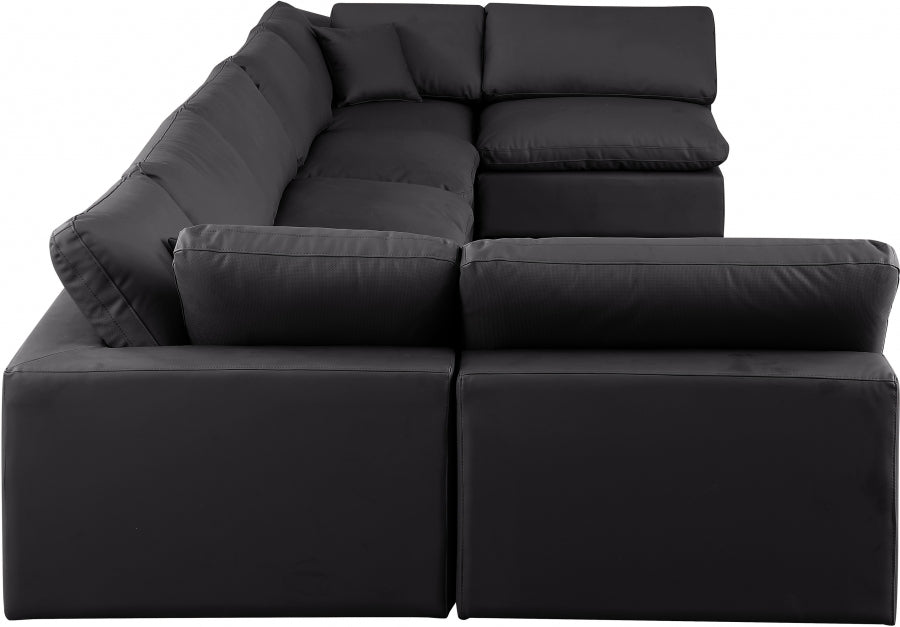 Meridian Furniture - Comfy 197" Vegan Leather Upholstered 7 Piece Modular Sectional - 188Black-Sec7B - GreatFurnitureDeal
