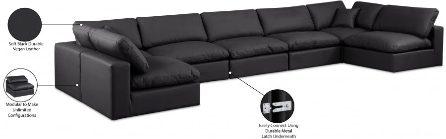 Meridian Furniture - Comfy 197" Vegan Leather Upholstered 7 Piece Modular Sectional - 188Black-Sec7B - GreatFurnitureDeal