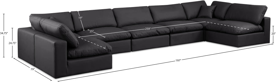 Meridian Furniture - Comfy 197" Vegan Leather Upholstered 7 Piece Modular Sectional - 188Black-Sec7B - GreatFurnitureDeal