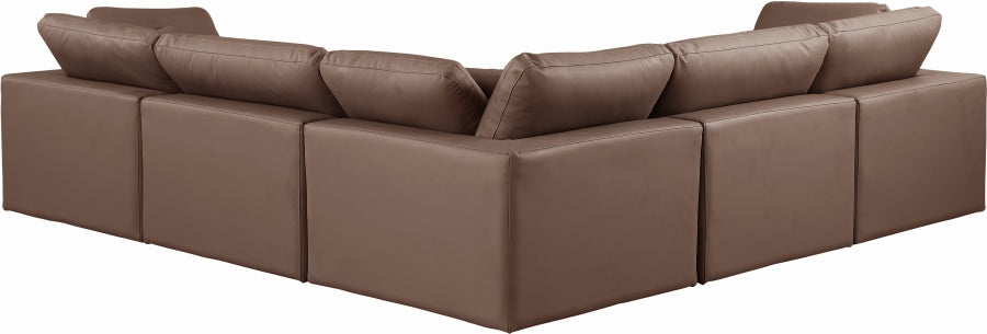 Meridian Furniture - Comfy 119" Vegan Leather Upholstered 5 Piece Modular Sectional - 188Brown-Sec5C - GreatFurnitureDeal