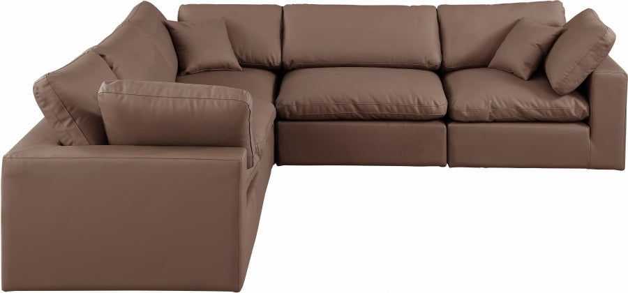 Meridian Furniture - Comfy 119" Vegan Leather Upholstered 5 Piece Modular Sectional - 188Brown-Sec5C - GreatFurnitureDeal