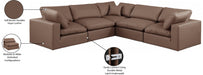 Meridian Furniture - Comfy 119" Vegan Leather Upholstered 5 Piece Modular Sectional - 188Brown-Sec5C - GreatFurnitureDeal