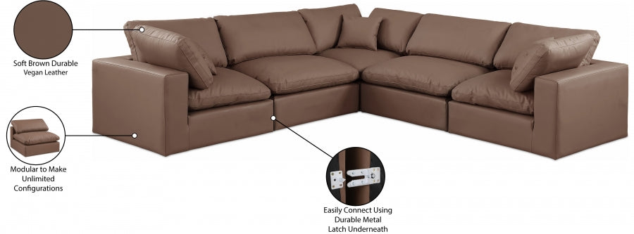 Meridian Furniture - Comfy 119" Vegan Leather Upholstered 5 Piece Modular Sectional - 188Brown-Sec5C - GreatFurnitureDeal