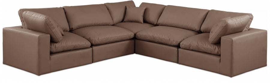 Meridian Furniture - Comfy 119" Vegan Leather Upholstered 5 Piece Modular Sectional - 188Brown-Sec5C - GreatFurnitureDeal